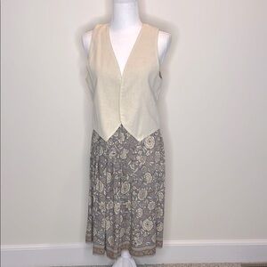 Ari-Roo Vintage Floral Gray & Brown Wrap Skirt & Matching Reversible Vest. Y2K